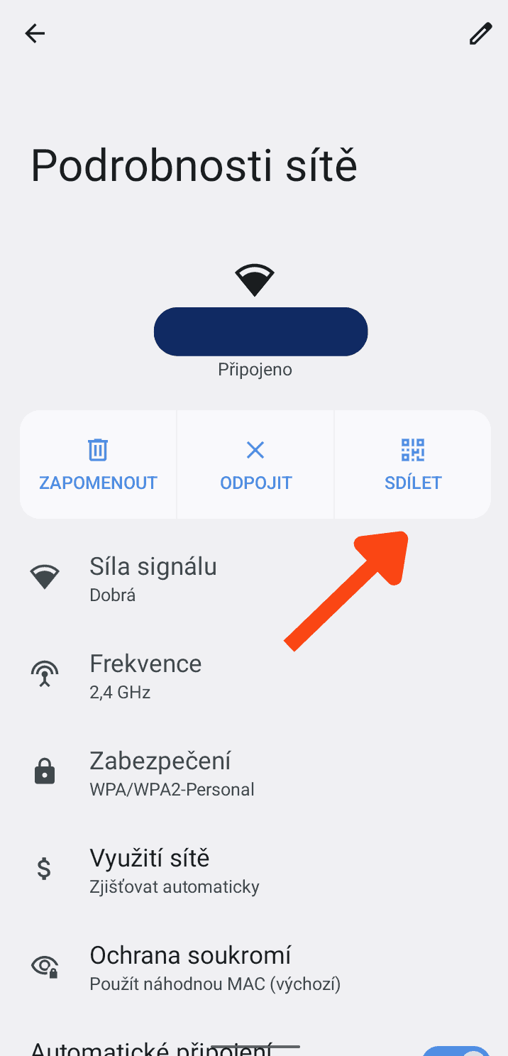 Wi-Fi QR kód Android