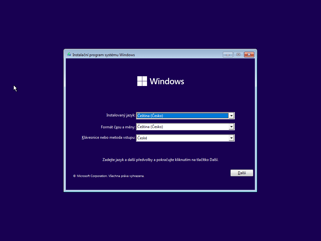 Výběr jazyka - Windows