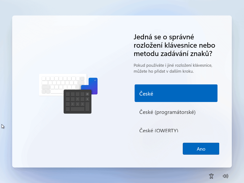 Rozložení klávesnice - instalace Windowsu