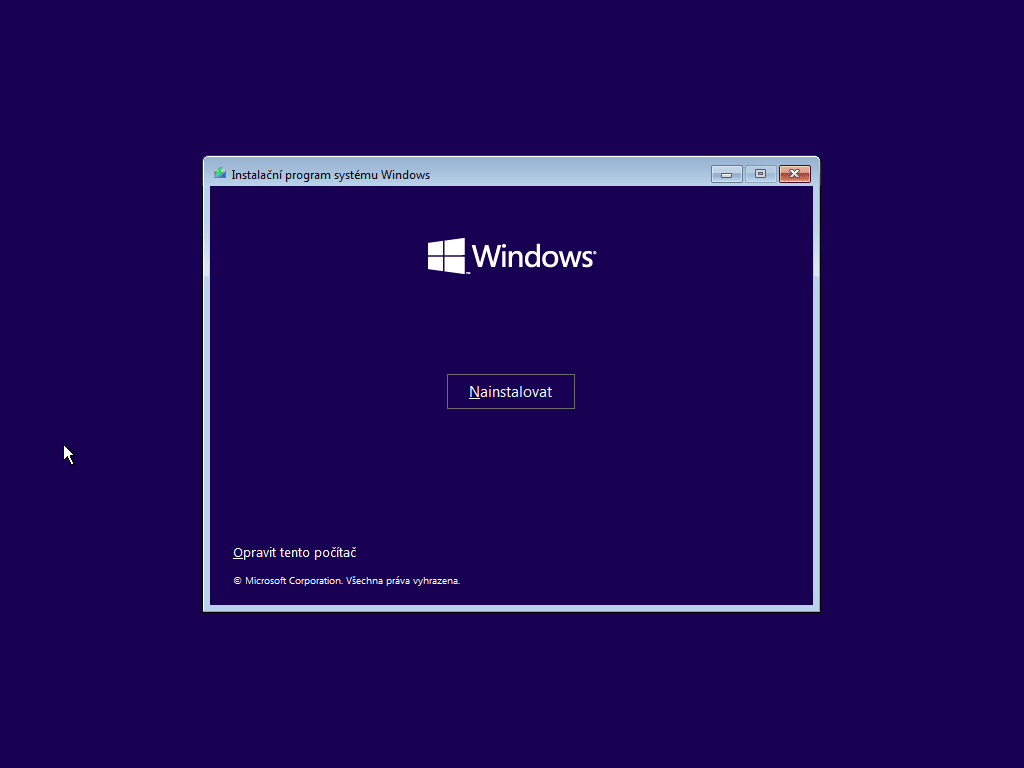 Výběr jazyka 2. část - instalace Windowsu