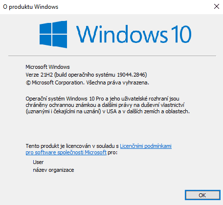 Zjištění verze Windows pomocí příkazu winver